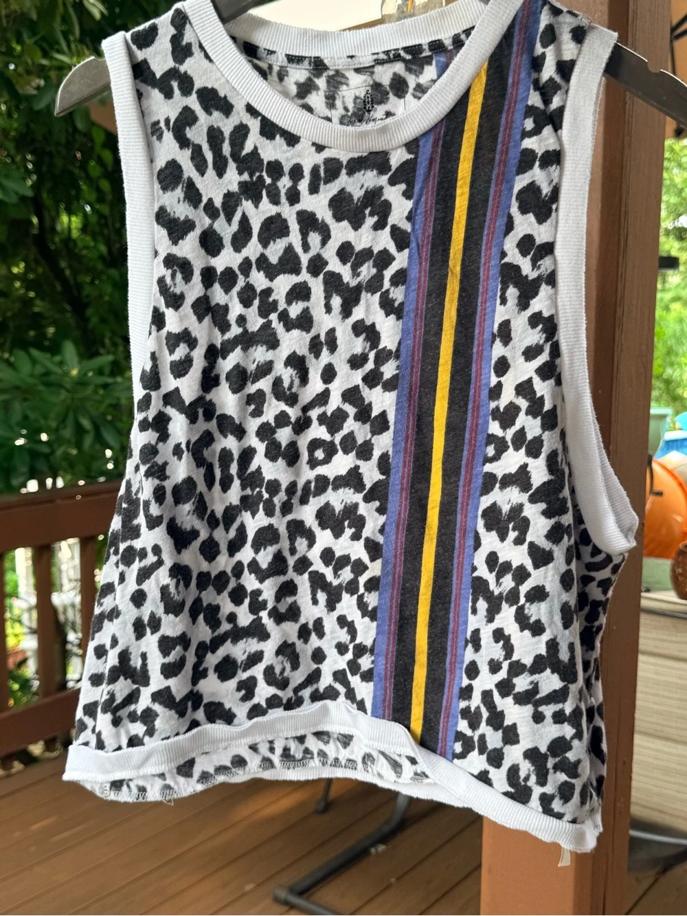 Free People Beige Leopard Tank with purple and yellow  Stripe